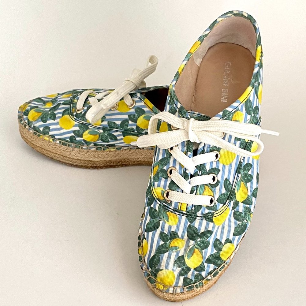 Gianni Bini Dunnigan Blue Stripes Lemon Espadrilles Lace Up Sneakers 9M
